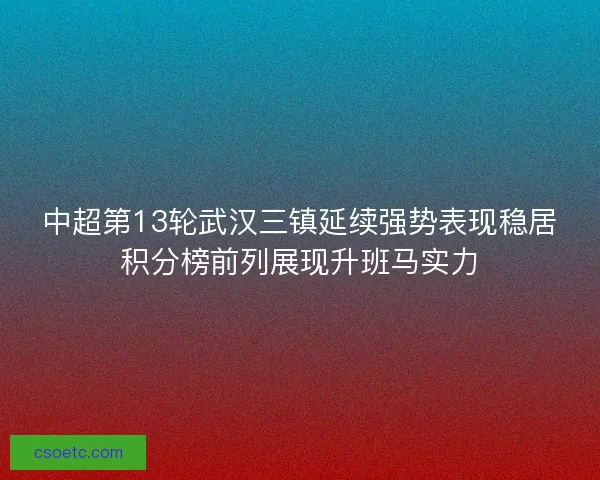 中超第13轮武汉三镇延续强势表现稳居积分榜前列展现升班马实力