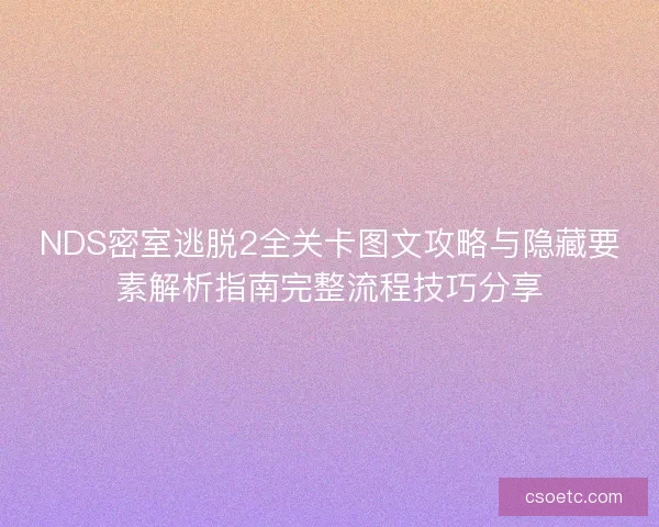 NDS密室逃脱2全关卡图文攻略与隐藏要素解析指南完整流程技巧分享