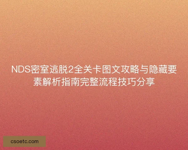 NDS密室逃脱2全关卡图文攻略与隐藏要素解析指南完整流程技巧分享