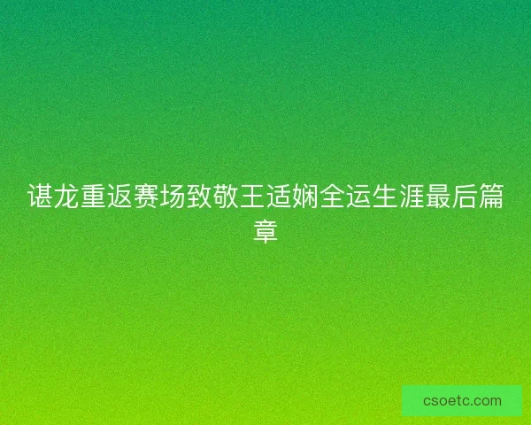 谌龙重返赛场致敬王适娴全运生涯最后篇章